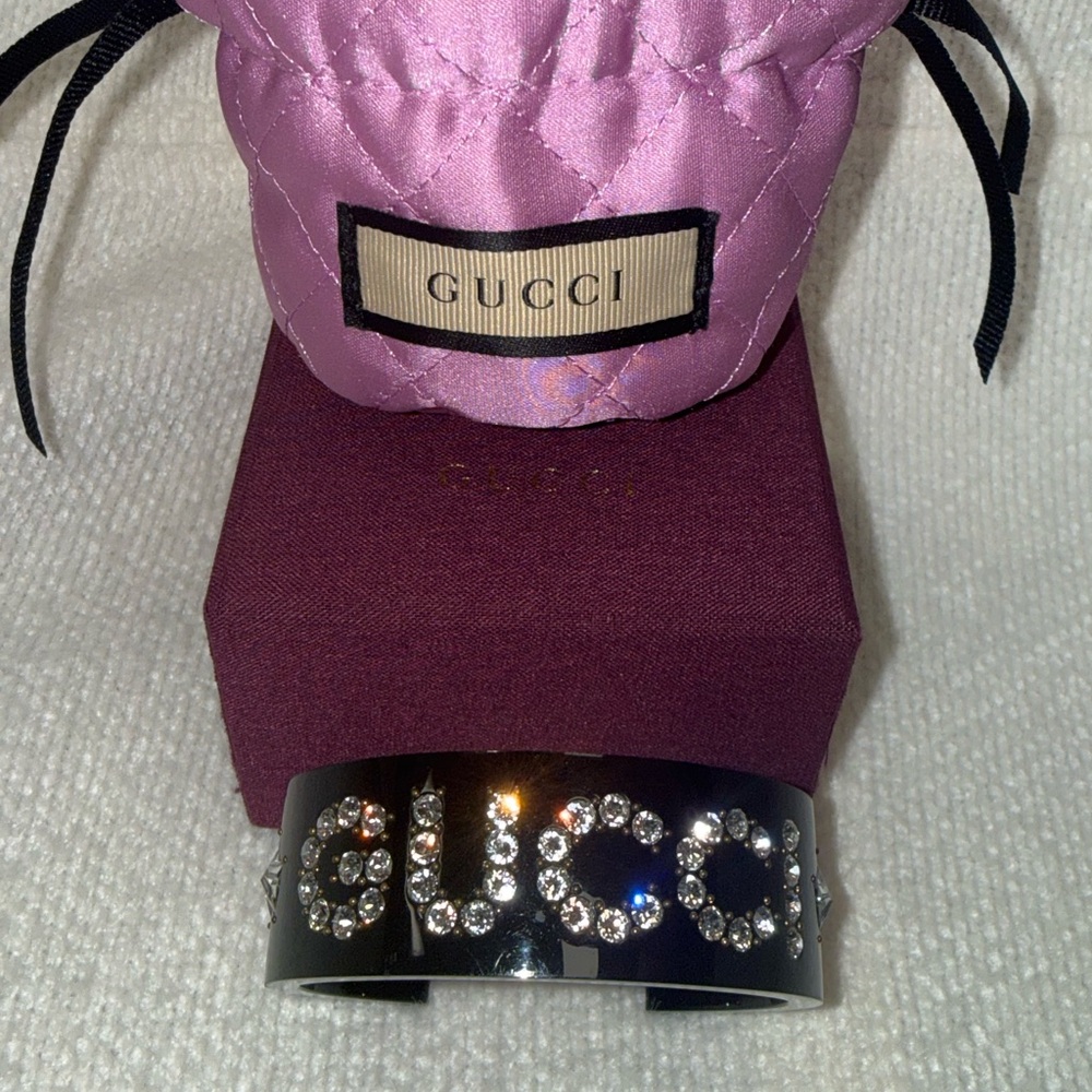Gucci Black Bracelet with Crystal Logo